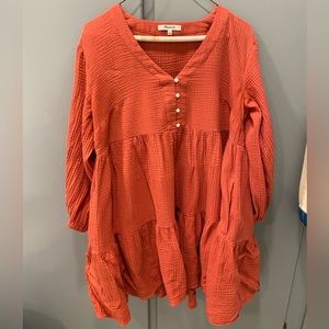Madewell Lightspun Colette Tiered Mini Dress in Deep Rose, Size 6